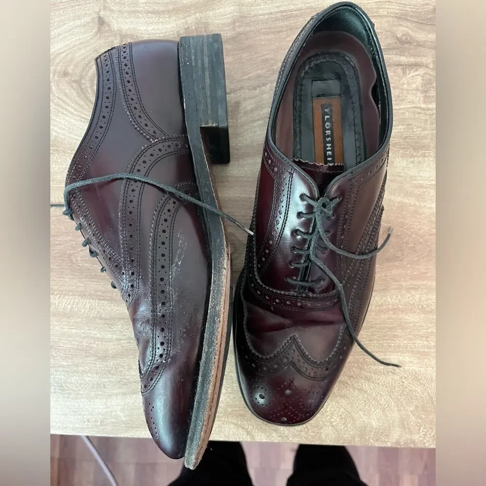 Florsheim Lexington Mens 9 Imperial Wingtip Oxford Red Leather Lace Dress Shoe